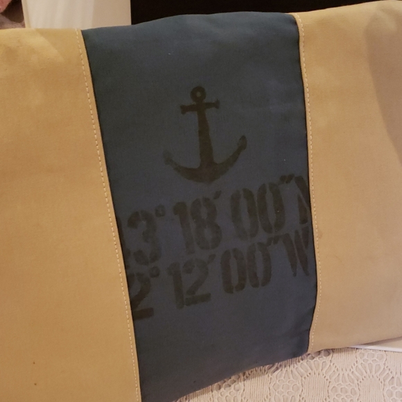 Latitude longitude anchor  Distressed canvas pillo - Picture 2 of 4